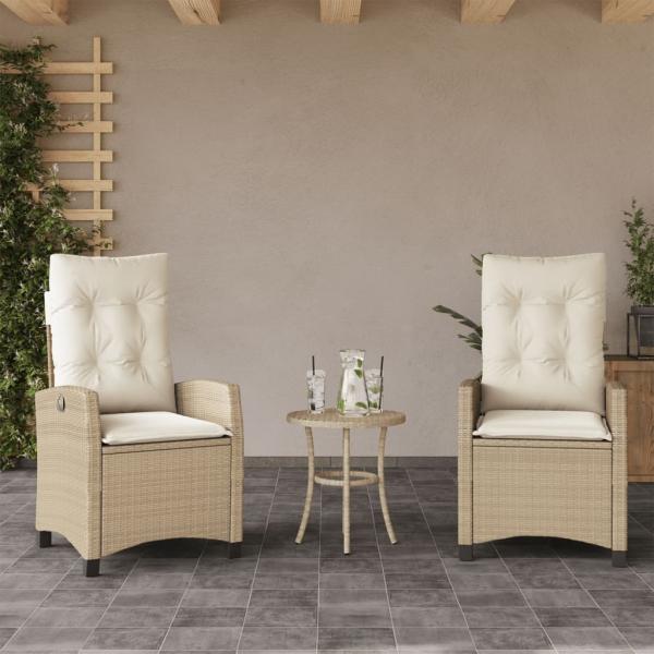 ARDEBO.de - Gartensessel mit Kissen 2 Stk. Verstellbar Beige Poly Rattan