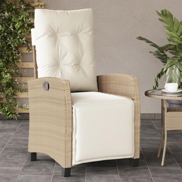 ARDEBO.de - Gartensessel mit Fußteil Verstellbar Beige Poly Rattan