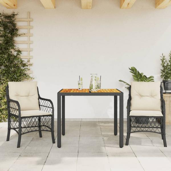 ARDEBO.de - 3-tlg. Bistro-Set mit Kissen Schwarz Poly Rattan