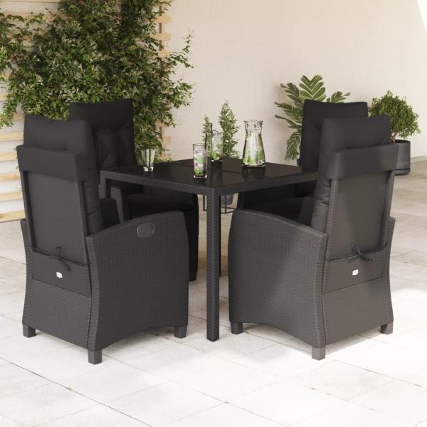 ARDEBO.de - 5-tlg. Garten-Essgruppe mit Kissen Schwarz Poly Rattan