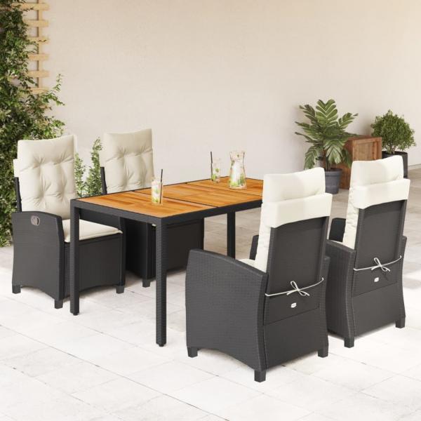 ARDEBO.de - 5-tlg. Garten-Essgruppe mit Kissen Schwarz Poly Rattan