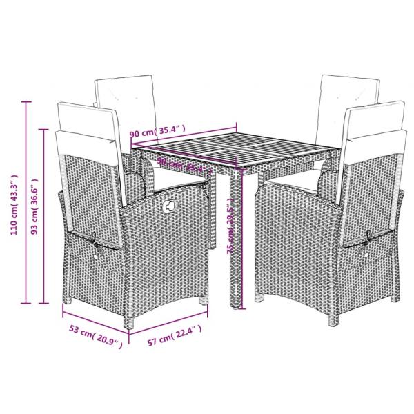 5-tlg. Garten-Essgruppe mit Kissen Schwarz Poly Rattan