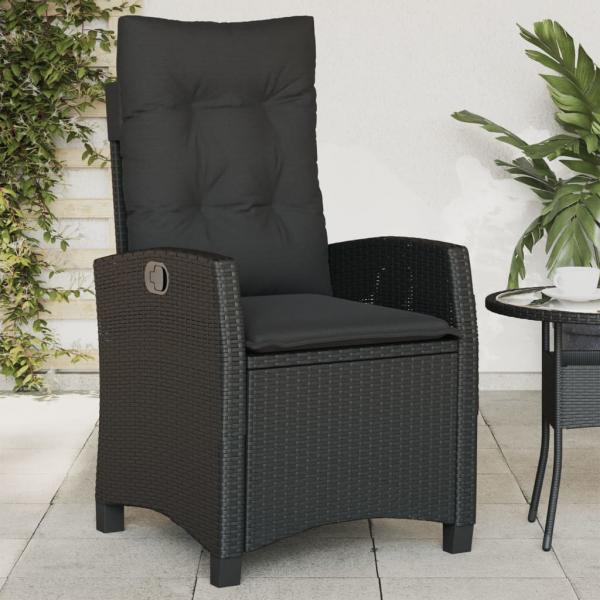 ARDEBO.de - Gartensessel Verstellbar mit Kissen Schwarz Poly Rattan