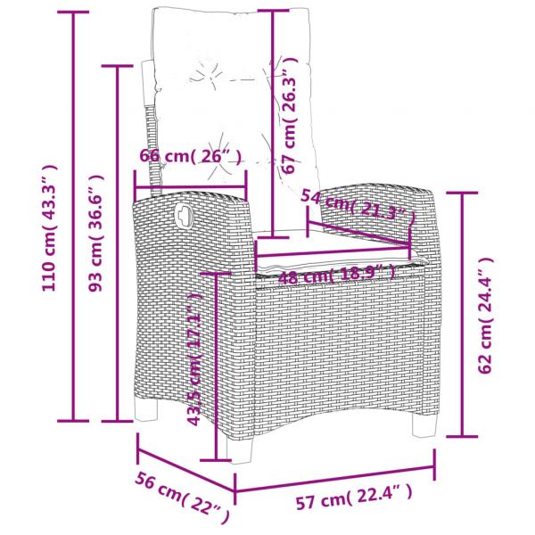 Gartensessel Verstellbar mit Kissen Schwarz Poly Rattan