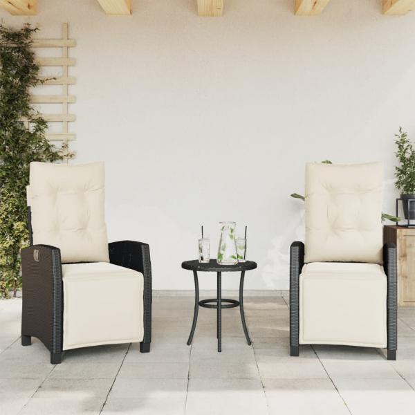 ARDEBO.de - Gartensessel mit Fußteil 2 Stk. Verstellbar Schwarz Poly Rattan