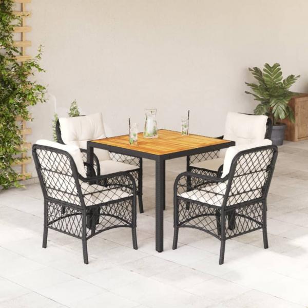 ARDEBO.de - 5-tlg. Garten-Essgruppe mit Kissen Schwarz Poly Rattan