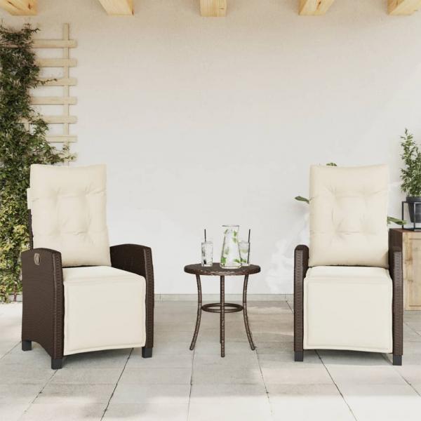 ARDEBO.de - Gartensessel mit Fußteil 2 Stk. Verstellbar Braun Poly Rattan