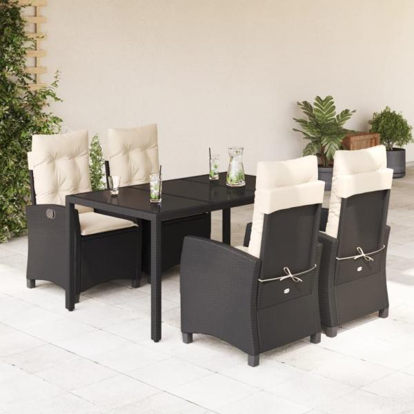 ARDEBO.de - 5-tlg. Garten-Essgruppe mit Kissen Schwarz Poly Rattan