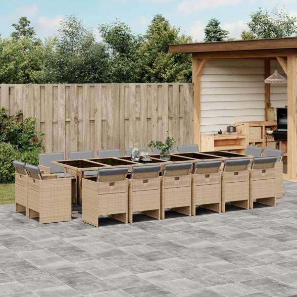 ARDEBO.de - 17-tlg. Garten-Essgruppe mit Kissen Beigemischung Poly Rattan