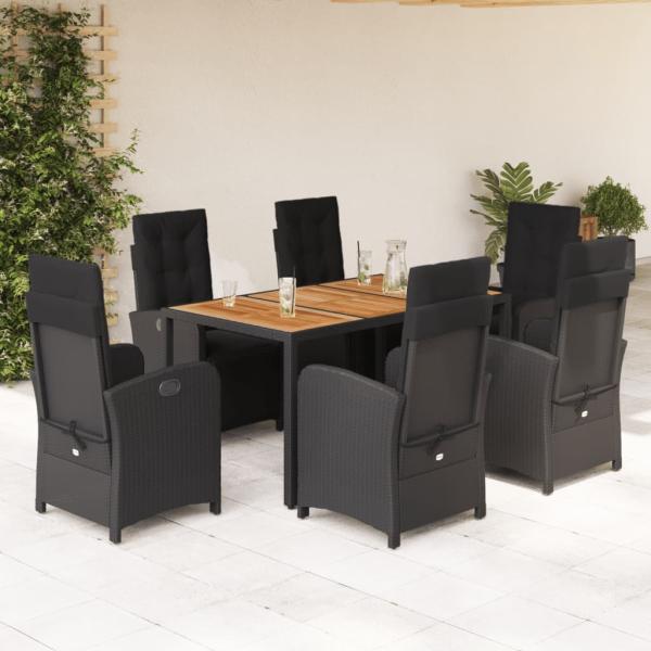 ARDEBO.de - 7-tlg. Garten-Essgruppe mit Kissen Schwarz Poly Rattan