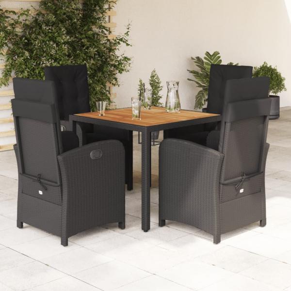 ARDEBO.de - 5-tlg. Garten-Essgruppe mit Kissen Schwarz Poly Rattan