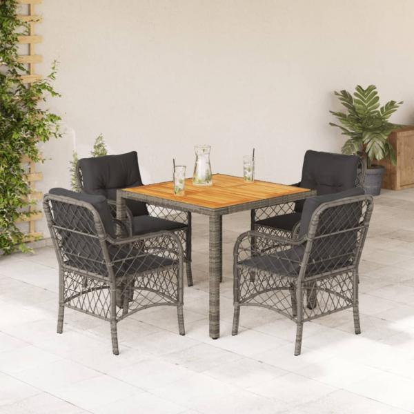 ARDEBO.de - 5-tlg. Garten-Essgruppe mit Kissen Grau Poly Rattan