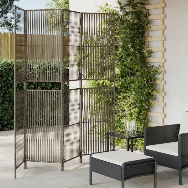 ARDEBO.de - Paravent 4-tlg. Grau Poly Rattan