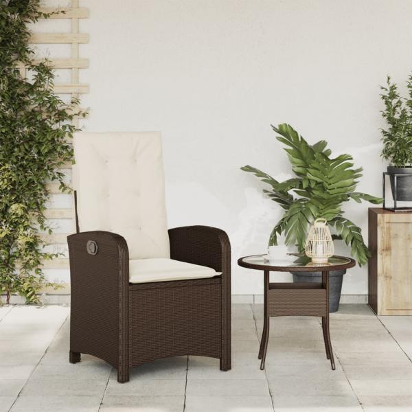 Gartensessel Verstellbar mit Kissen Braun Poly Rattan