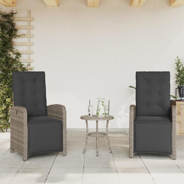 ARDEBO.de - Gartensessel mit Fußteil 2 Stk. Verstellbar Grau Poly Rattan