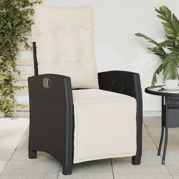 ARDEBO.de - Gartensessel mit Fußteil Verstellbar Schwarz Poly Rattan