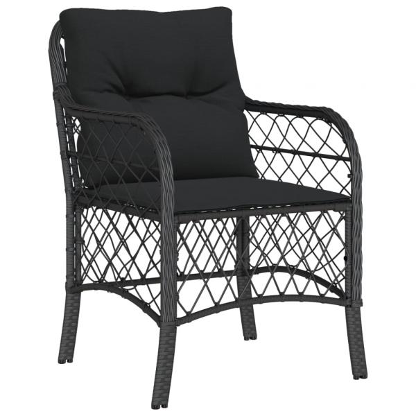 3-tlg. Bistro-Set mit Kissen Schwarz Poly Rattan