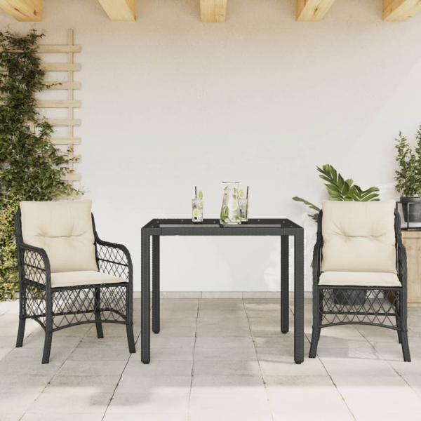 ARDEBO.de - 3-tlg. Bistro-Set mit Kissen Schwarz Poly Rattan