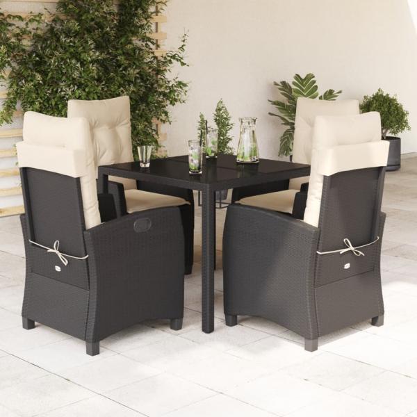 ARDEBO.de - 5-tlg. Garten-Essgruppe mit Kissen Schwarz Poly Rattan