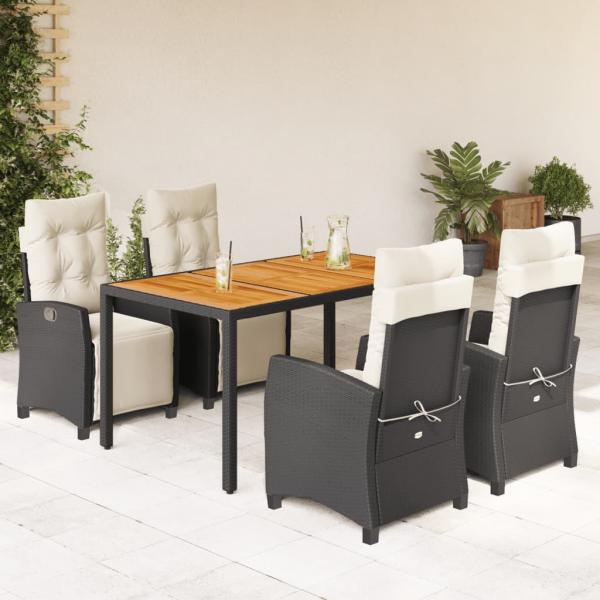 ARDEBO.de - 5-tlg. Garten-Essgruppe mit Kissen Schwarz Poly Rattan