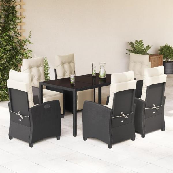 ARDEBO.de - 7-tlg. Garten-Essgruppe mit Kissen Schwarz Poly Rattan