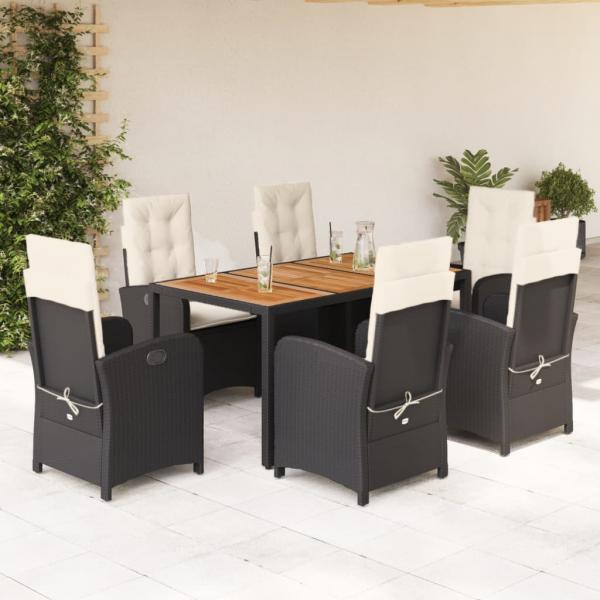 ARDEBO.de - 7-tlg. Garten-Essgruppe mit Kissen Schwarz Poly Rattan