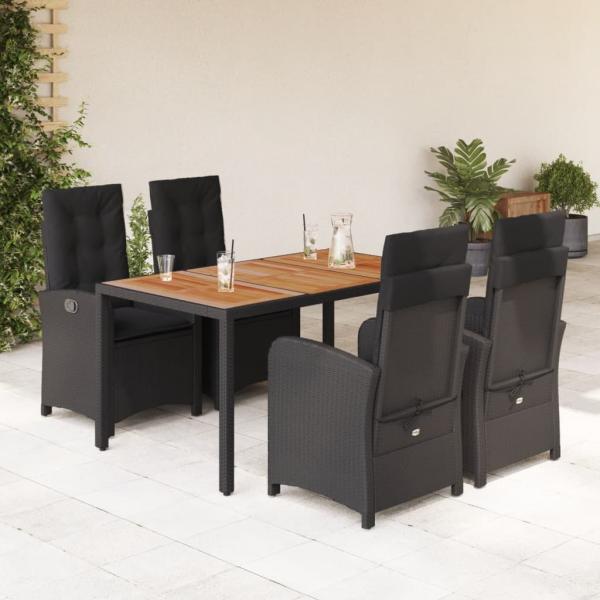 ARDEBO.de - 5-tlg. Garten-Essgruppe mit Kissen Schwarz Poly Rattan