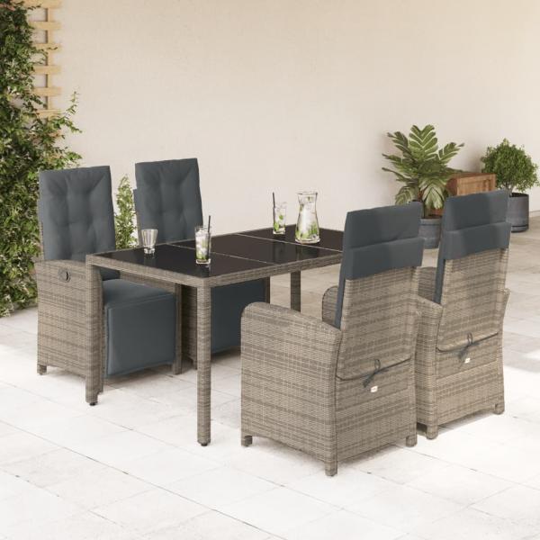 ARDEBO.de - 5-tlg. Garten-Essgruppe mit Kissen Grau Poly Rattan