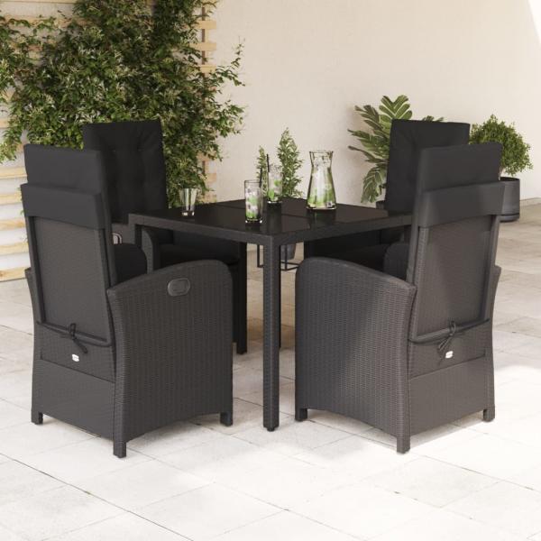 ARDEBO.de - 5-tlg. Garten-Essgruppe mit Kissen Schwarz Poly Rattan