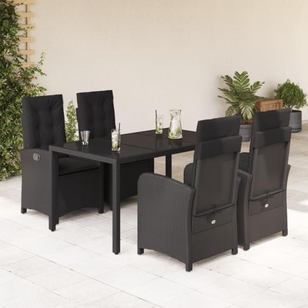 ARDEBO.de - 5-tlg. Garten-Essgruppe mit Kissen Schwarz Poly Rattan