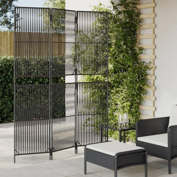 ARDEBO.de - Paravent 3-tlg. Schwarz Poly Rattan