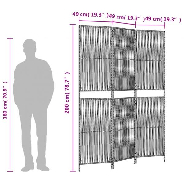 Paravent 3-tlg. Schwarz Poly Rattan