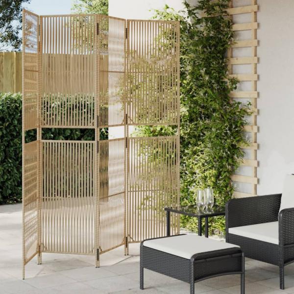 ARDEBO.de - Paravent 4-tlg. Beige Poly Rattan