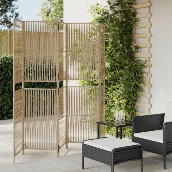 ARDEBO.de - Paravent 5-tlg. Beige Poly Rattan