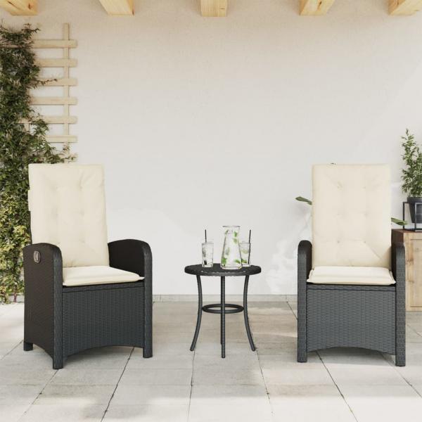 ARDEBO.de - Gartensessel mit Kissen 2 Stk. Verstellbar Schwarz Poly Rattan