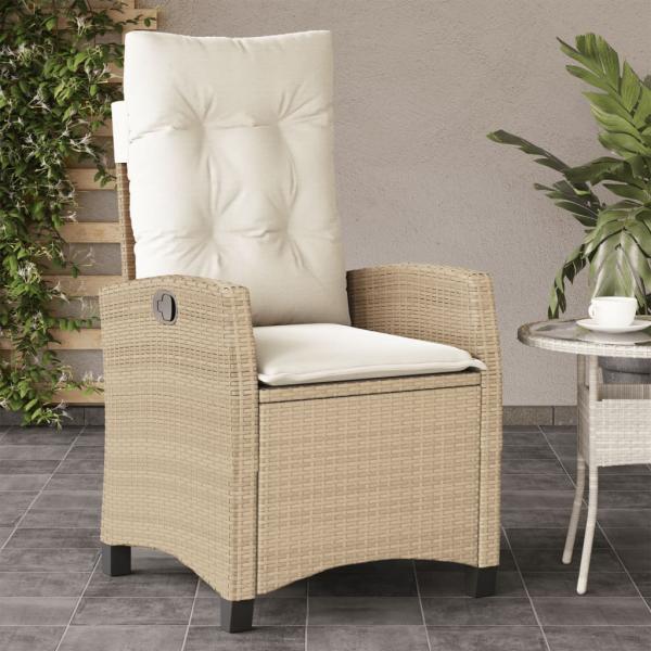 ARDEBO.de - Gartensessel mit Kissen Verstellbar Beige Poly Rattan