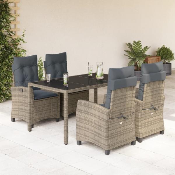 ARDEBO.de - 5-tlg. Garten-Essgruppe mit Kissen Grau Poly Rattan