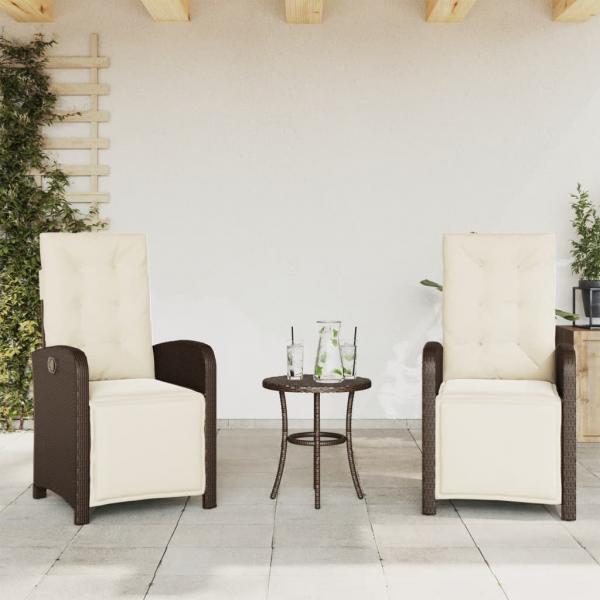 ARDEBO.de - Gartensessel mit Fußteil 2 Stk. Verstellbar Braun Poly Rattan