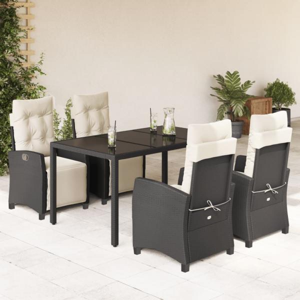 ARDEBO.de - 5-tlg. Garten-Essgruppe mit Kissen Schwarz Poly Rattan