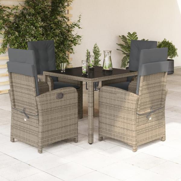 ARDEBO.de - 5-tlg. Garten-Essgruppe mit Kissen Grau Poly Rattan