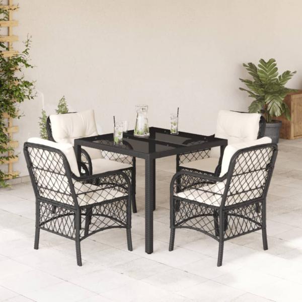 ARDEBO.de - 5-tlg. Garten-Essgruppe mit Kissen Schwarz Poly Rattan