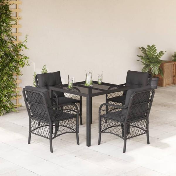 ARDEBO.de - 5-tlg. Garten-Essgruppe mit Kissen Schwarz Poly Rattan