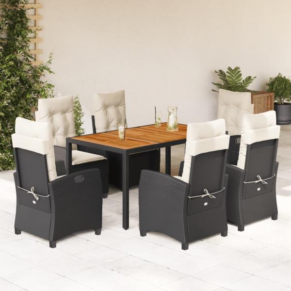 ARDEBO.de - 7-tlg. Garten-Essgruppe mit Kissen Schwarz Poly Rattan