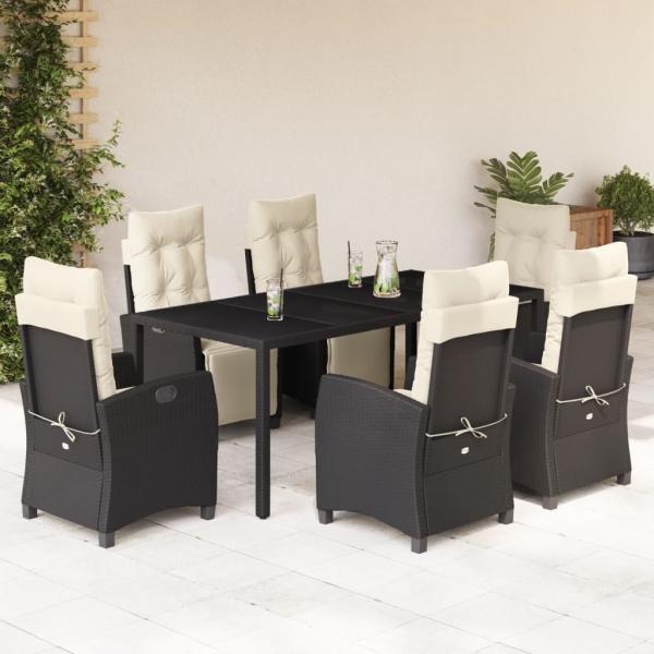 ARDEBO.de - 7-tlg. Garten-Essgruppe mit Kissen Schwarz Poly Rattan