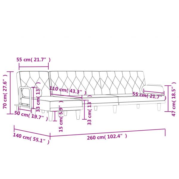 Schlafsofa in L-Form Dunkelgrau 260x140x70 cm Stoff