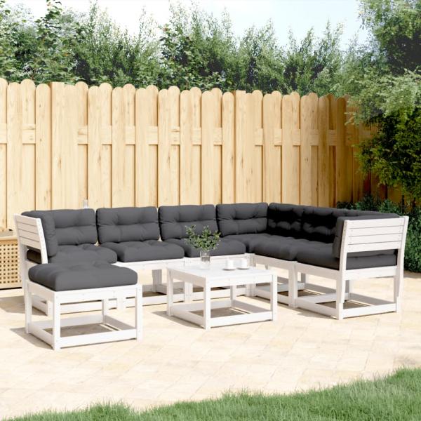 ARDEBO.de - 7-tlg. Garten-Lounge-Set mit Kissen Weiß Massivholz Kiefer