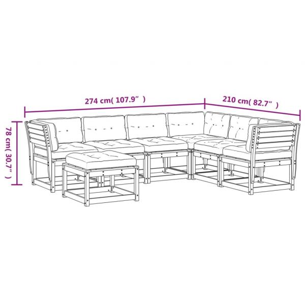 7tlg Garten-Lounge-Set mit Kissen Wachsbraun Massivholz Kiefer