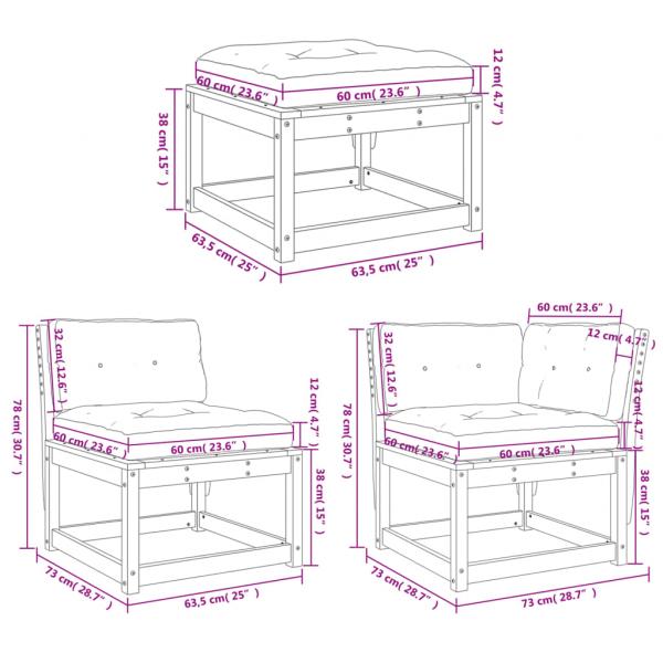 7tlg Garten-Lounge-Set mit Kissen Wachsbraun Massivholz Kiefer