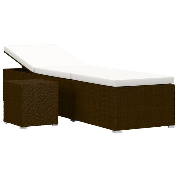 Sonnenliege mit Auflage und Teetisch Poly Rattan Braun