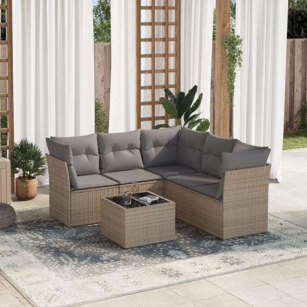 ARDEBO.de - 6-tlg. Garten-Sofagarnitur mit Kissen Beige Poly Rattan